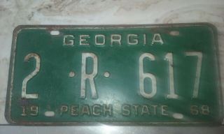 Vintage 1968 Georgia License Plate Auto Car Tag 2 R 617 Peach State Ga