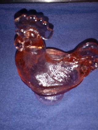Pink Glass Standing Rooster/chicken Farm Vtg Covered Candy Dish