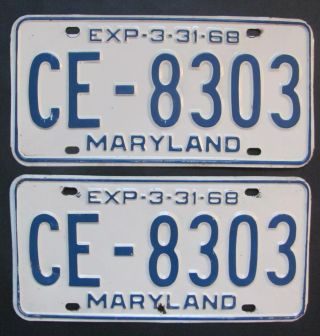 1968 Maryland Car License Plates Pair