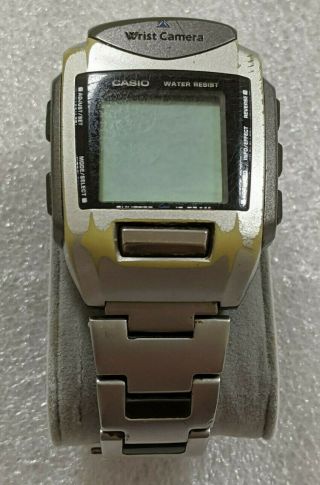 Vintage Casio Wqv - 1 Wrist Digital Camera Watch Chrome Band Wristwatch As - Is