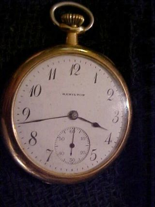 Antique Gold Plated Hamilton Watch Co Pocket Watch 910 Adjusted 17 Jewel