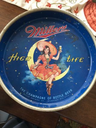 Vintage Miller High Life Girl On The Moon Beer Tray