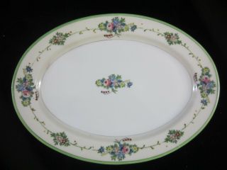 Vintage Hand Painted Floral Green Border Decorated Serving Platter Made In Japan