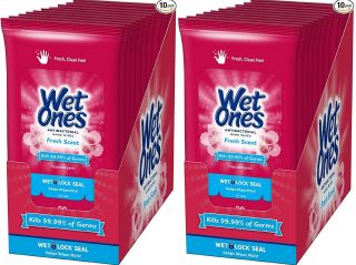 2x Wet Ones Fresh Scent 10 Travel Pack Cases (400 Wipe Total) Expire 2022