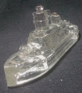 Vintage Glass Candy Container Miniature Us Navy Battleship Ww Ii 5.  5 In.  Excell