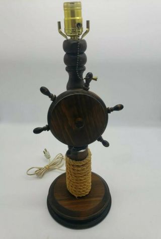 Vintage Nautical Ships Wheel Small Electric Table Lamp 20 " Tall Without Shade
