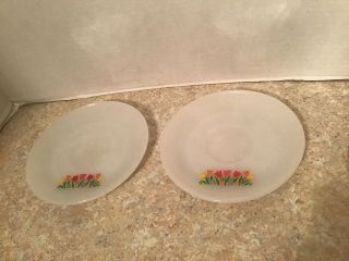 Vintage Anchor Hocking,  Fire King Ware,  Tulips Milk Glass Saucers, .