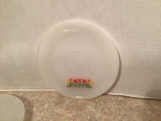 Vintage Anchor Hocking,  Fire King Ware,  Tulips Milk Glass Saucers, . 2