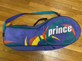 Vintage Prince Tennis Racquet Racket Bag Carry Case,  Purple Teal Red