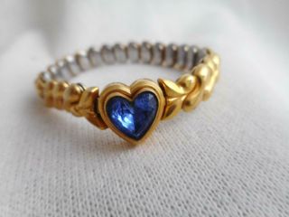 Vtg Miss Mignon By Speidel Baby Blue Glass Heart Gold Tone Expansion Bracelet