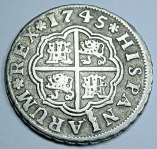 1745 Spanish Silver 1 Reales Antique 1700s Colonial Cross Pirate Treasure Coin
