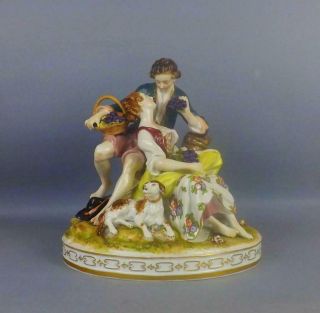 Antique Large Porcelain German Volkstedt Dresden Figurine Of Young Couple
