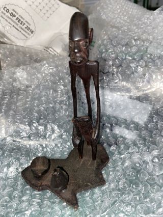 Vintage African Hand Carved Wooden Statue Man Sitting 2