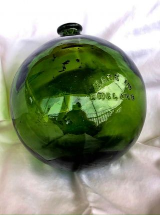 Vintage Green Glass Ball Fishing Float Made In England 5 " Diameter