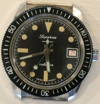 Lucerne Vintage 36mm Dive Watch - Maxi Dial,  Patina,  Red Date Wheel