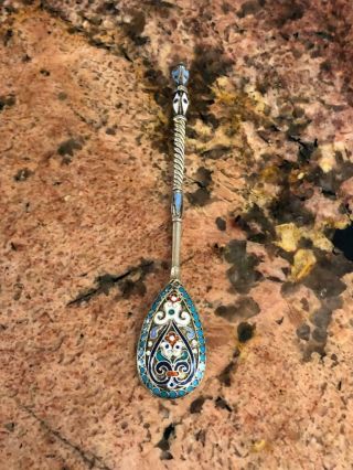 Fine Antique Russian Imperial 84 Markt Silver Enamel Spoon