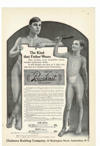 Vintage 1909 Porosknit Healthful Warm Weather Underwear Father Son Ad Print