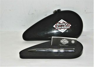 Waterman Harley Davidson Chrome Piston Ballpoint Pen W/ Black Gas Tank Case