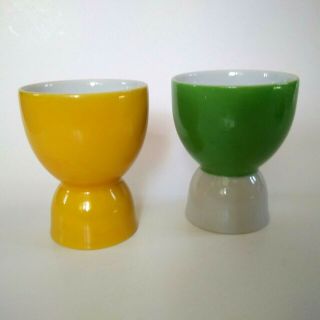 Vintage Egg Cups Omc Japan Yellow And Green Two Cups