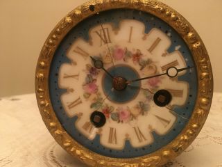 Antique French 8 Day Clock Movement Sevres Porcelain Dial For Restoration.