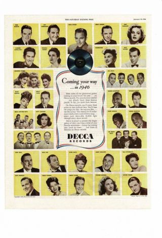 Vintage 1946 Decca Records Glamorous Guest Judy Garland Andrews Sisters Ad Print