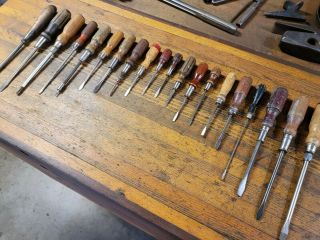 Antique Tools Wood Handle Screwdrivers • Vintage Machinist Auto Mechanics Shop ☆