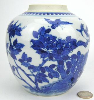 Antique / Vintage Chinese Blue & White Porcelain Jar Vase Trees Bat Double Ring
