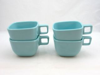 Vintage Brookpark Modern Design Melamine Melmac (4) Aqua Square Coffee Tea Cups
