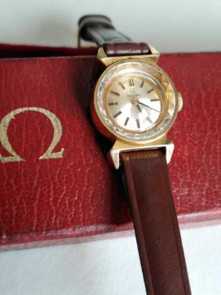Vtg Antique Omega Cal.  484 Stunning Face Rare Watch Swiss Ladies Gold Plate W/box