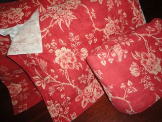 Pottery Barn Red Floral Toile Bird (3pc) Full/queen Duvet Set Linen/cotton