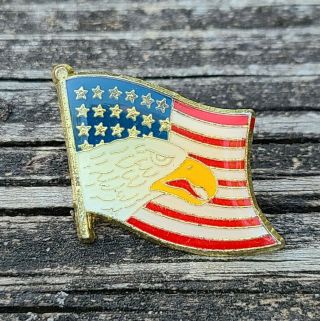 Vintage Us Military Veteran Pride & Support American Flag & Eagle Lapel Hat Pin