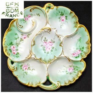 Antique Cfh/gdm Ch Field Haviland Limoges Hand Painted Roses Oyster Plate Signed