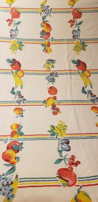 Vintage Tablecloth Vibrant Red And Yellow Fruits Bananas Not Faded
