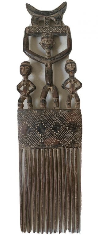 Vintage African Statue Carved Wood Comb Approx.  17 X 5 Inches
