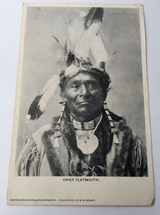 Vintage Postcard Native American Indian Chief Flatmouth Walker Minnesota Mn 1909