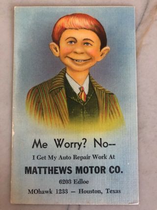 Vintage Advertising Postcard | Matthews Motor Co.  Houston,  Texas