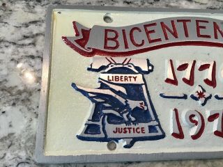 Vintage Cast Aluminum License Plate Bicentennial 1776 - 1976 Painted Liberty Bell 2