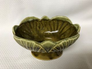 Vintage Green Ceramic Pedestal Oval Planter USA Fan/Sea Shell Pattern EUC 2