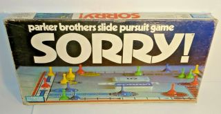 Vintage 1972 Sorry Parker Brothers Slide Pursuit Board Game Complete