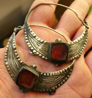 Boucle Oreille Argent Ciselé Ancien Maroc Berbère Antique Silver Earring Morocco