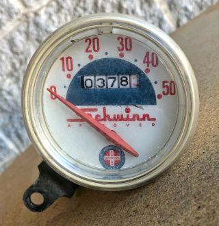 Vintage Pre Owned Schwinn Approved White Speedometer 0 - 50 Mph