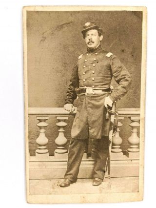 Real Civil War Cdv Union Infantry Officer Soldier Photo Military Antique Sword
