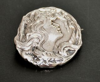 Antique 925 Sterling Solid Silver Art Nouveau Brooch Chester C.  1902