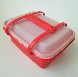 Vintage Tupperware Pak N Carry Lunch Box,  Lid,  Strap 1254 Paprika Orange Plastic