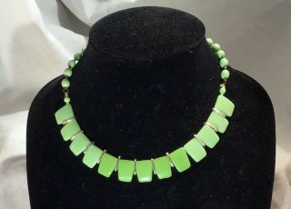 Vintage,  Green,  Celluloid Necklace With Gold - Tone Accents