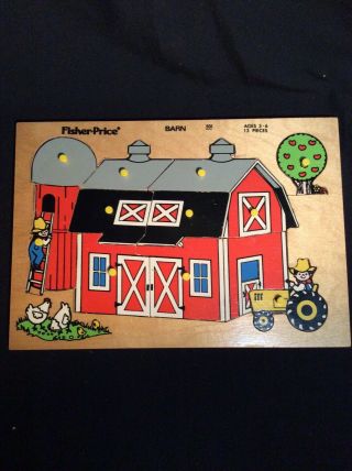 Vtg1971 Fisher Price 13 Pcwooden Farm Barn Puzzle Made In Holland Quaker Oats Co