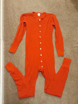 Vtg Duofold One Piece Union Suit Red Long John Two Layer Fabric Underwear Sz M