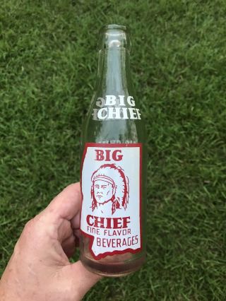 Vintage Antique Acl Big Chief Indian Soda Bottle Newton Mississippi 5 Cents 6 Oz