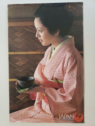 Vintage 60s 70s Jal Japan Airlines Travel Poster Geisha Portrait 25x39