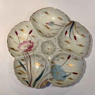 Antique Altrohla Austria Handpainted Oyster Plate Water Lilies